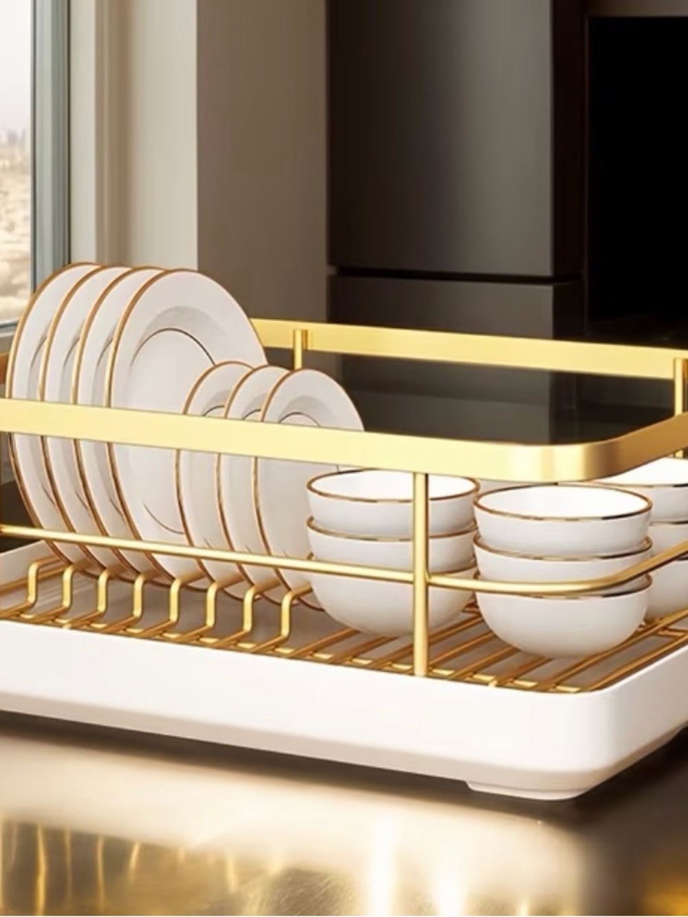 Elegant Gold and White Dish Drying Rack